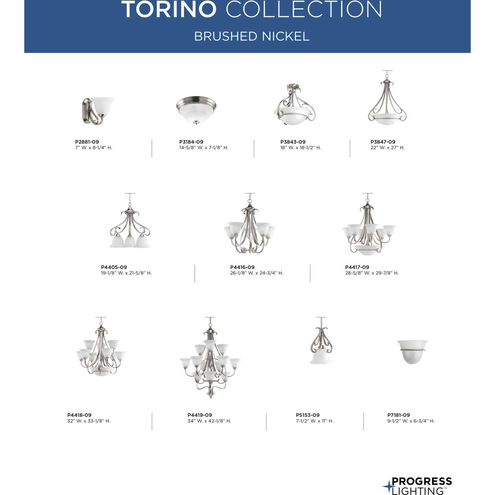 Torino 5 Light 26 inch Brushed Nickel Chandelier Ceiling Light in Etched